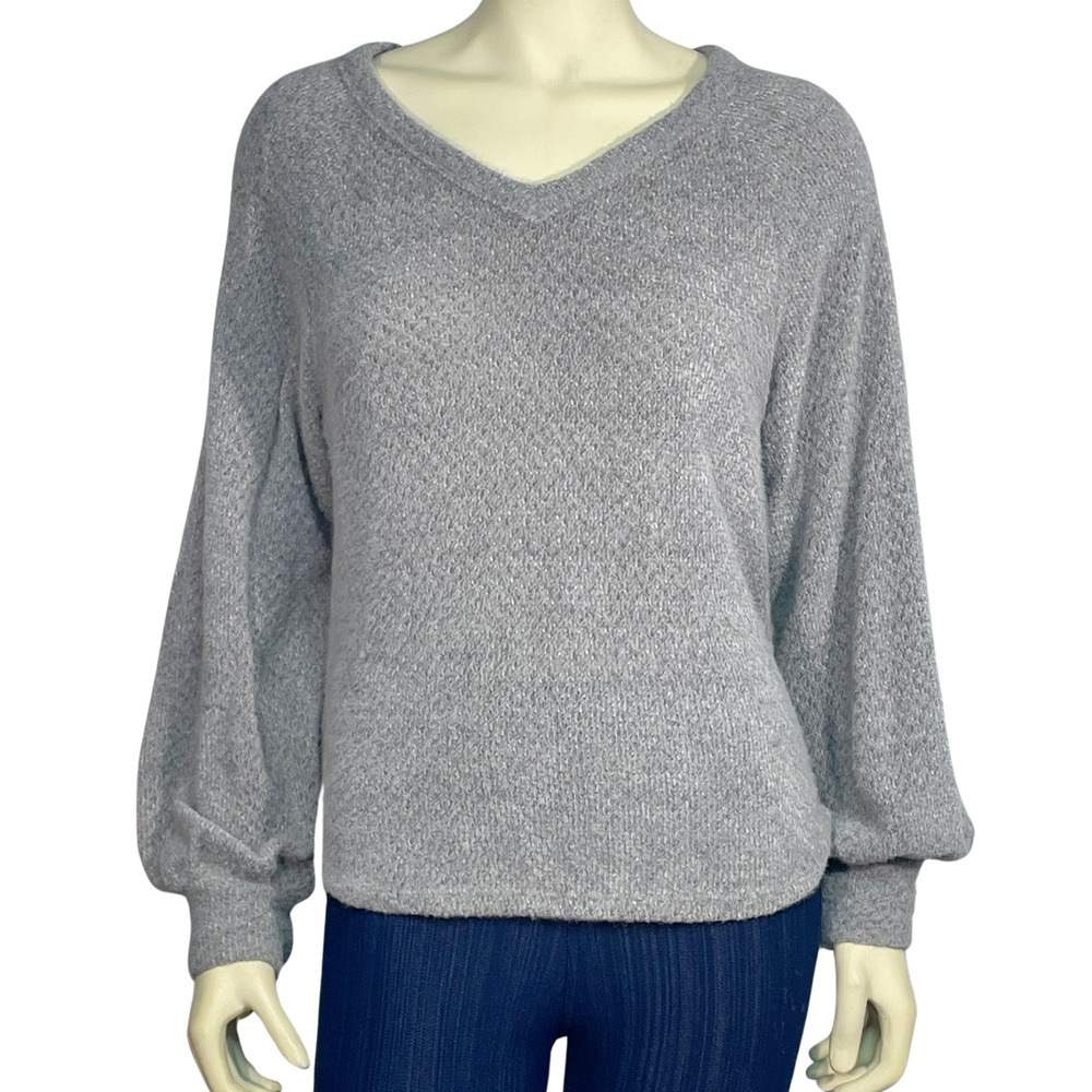 3-FOR-$30 Hollister Sz S Pullover V-Neck Sweater Peasant Sleeve Gray Soft Knit